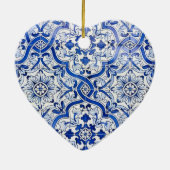 Blaue Portugiese Azulejo Herz-Weihnachtsverzierung Keramik Ornament (Hinten)