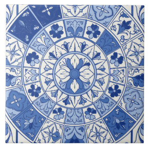 Blaue portugiesische Azulejo-Rosettenmedaillon Fliese
