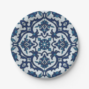 Blaue portugiesische Azulejos Blumeneisen-Fliesenm Pappteller