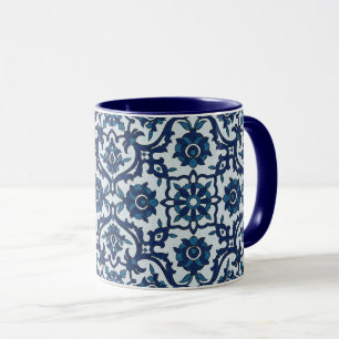 Blaue portugiesische Azulejos Blumenfliesenmuster Tasse
