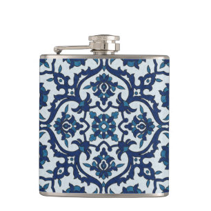 Blaue portugiesische Azulejos-Blumenkachel-Muster Flachmann
