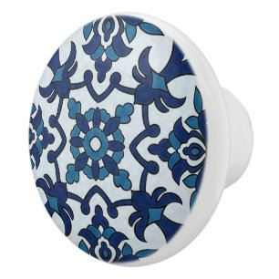 Blaue portugiesische Azulejos Blumenkachel Muster Keramikknauf