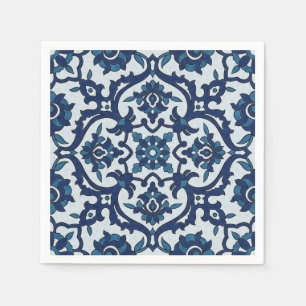 Blaue portugiesische Azulejos-Blumenkachel-Muster Serviette
