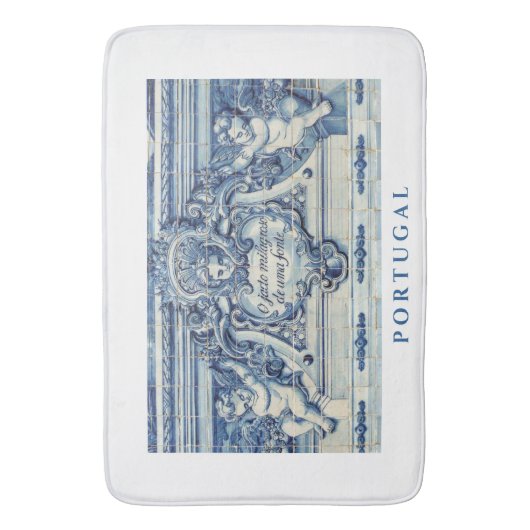 Blaue portugiesische Fliesen mit Engeln Badematte (Vorderseite Vertikal)