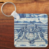 Blaue portugiesische Fliesen mit zwei Engeln Schlüsselanhänger (Vorderseite)