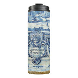 Blaue portugiesische Fliesen mit zwei Engeln Thermosbecher