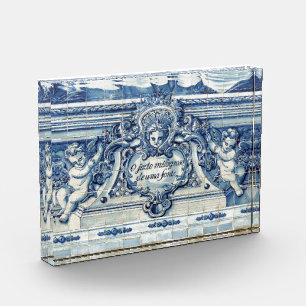 Blaue portugiesische Kacheln mit zwei Engeln Fotoblock