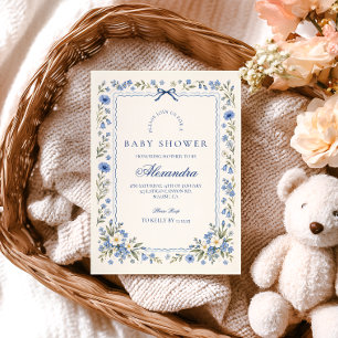 Blaue Porzellan-Baby-in-Bloom-Babyparty Einladung