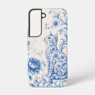Blaue Porzellan-Katzen-Blumen-Handyhülle Samsung Galaxy Hülle