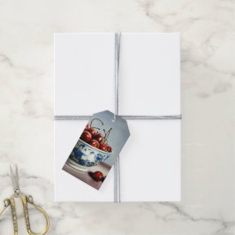 Blaue Porzellan & Kirschen Geschenkanhänger