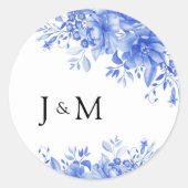 Blaue Porzellanhochzeit Runder Aufkleber (Vorderseite)