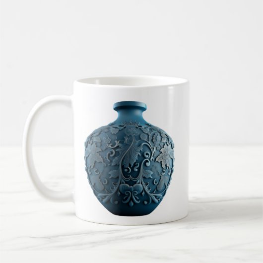 Blaue Porzellanvase Gravierte Tasse (Links)