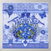 Blaue Porzellanvögel und Birdcage Poster (Vorne)