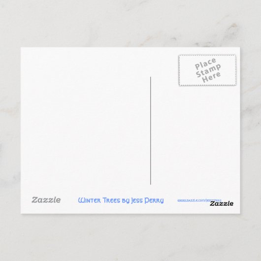 Blaue Postkarte der Winterbaumen (Rückseite)