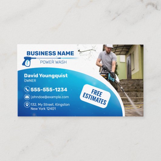 Blaue Power Wash Pressure Washingtoner Reinigen Visitenkarte (Vorderseite)