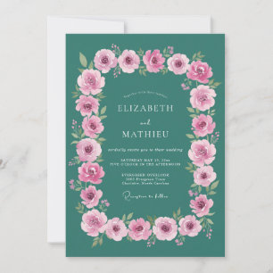 Blaue Prächtige Rosenhochzeit Einladung