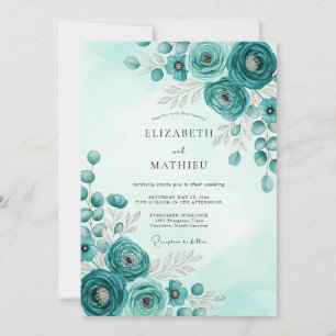 Blaue Prachtvolle Botanische Hochzeit Einladung