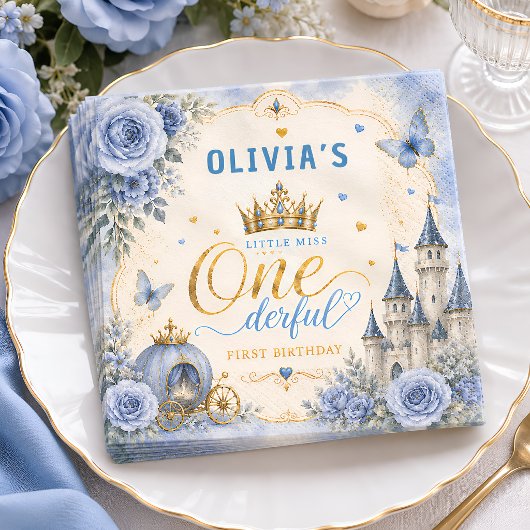 Blaue Prinzessin One-derful Erster Geburtstag Serviette
