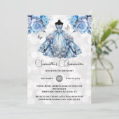 Blaue Prinzessin Quinceañera Fantasy Ballgow Rose Einladung (Stehend Vorderseite)