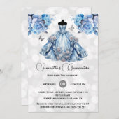 Blaue Prinzessin Quinceañera Fantasy Ballgow Rose Einladung (Vorne/Hinten)