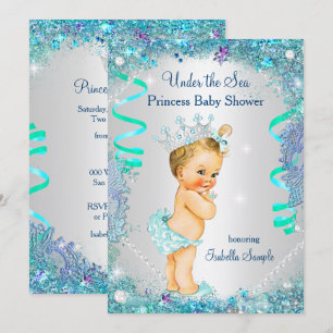 Blaue Prinzessin unter dem Meer Baby Shower Blond Einladung