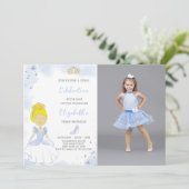 Blaue Prinzessin zum Geburtstag Einladung mit Foto (Stehend Vorderseite)