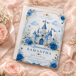 Blaue Prinzessinnen-Schloss-Quinceañera-Einladung Einladung
