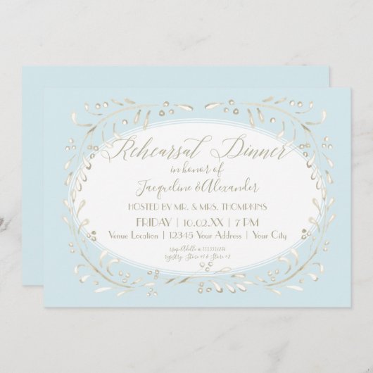 Blaue Probe Abendessen Einfache Wasserfarben Blätt Einladung (Vorne/Hinten)