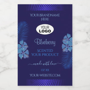 Blaue Produktetiketten Teal Exotische Blumen mit L Lebensmitteletikett