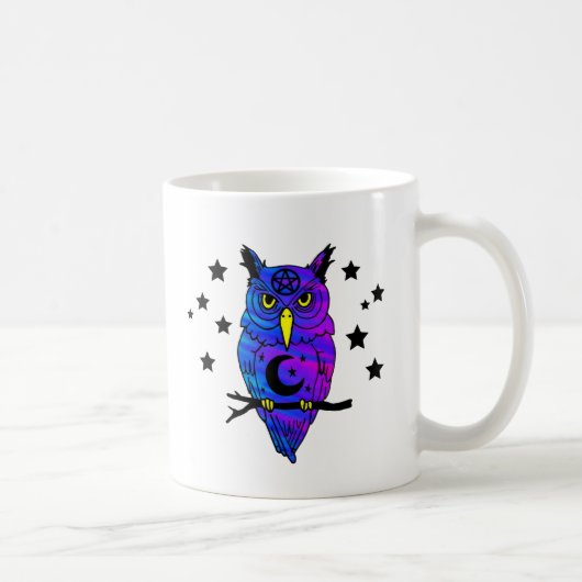 Blaue psychedelische heidnische Eule Kaffeetasse (Rechts)