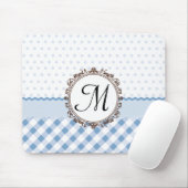 Blaue Punkt, Karo und Streifen mit Monogramm Mousepad (Mit Mouse)