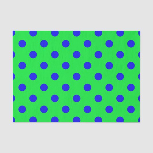 Blaue Punkte auf grünem Hintergrund Muster Design Seidenpapier (Vorderseite)