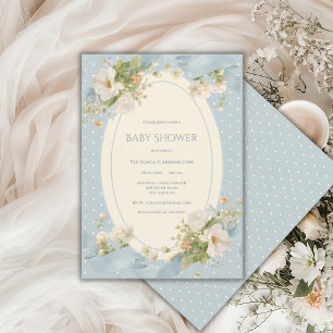 Blaue Punkte-Blumen-Elegantes-Band-Baby-Party Einladung