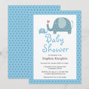 Blaue Punkte Elefanten Baby Shower / Sprinkle Einladung
