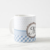 Blaue Punkte, Karos und Streifen mit Monogramm Kaffeetasse (Vorderseite Links)