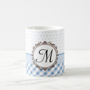 Blaue Punkte, Karos und Streifen mit Monogramm Kaffeetasse