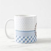 Blaue Punkte, Karos und Streifen mit Monogramm Kaffeetasse (Links)
