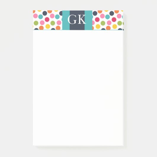 Blaue Punkte-Monogramm-Post-it-Notiz Post-it Klebezettel (Vorderseite)