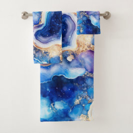 Blaue Purpur-Geode Abstract mit beige-farbenen Wir Badhandtuch Set