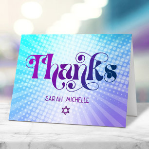 Blaue Purpurverlauf Bat Mitzvah Fette Retro Boho Dankeskarte