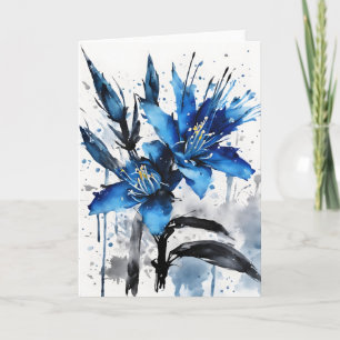 Blaue Puya - Aquarellblumen Karte