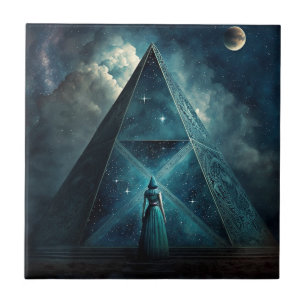 Blaue Pyramide Surreale Visionäre Kunst Fliese