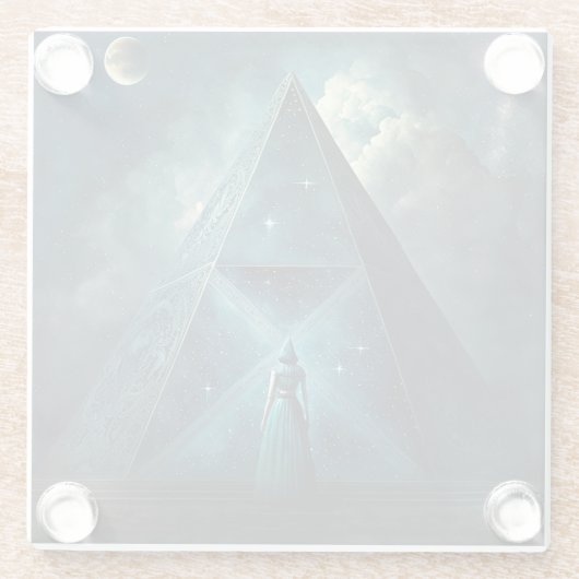 Blaue Pyramide Surreale Visionäre Kunst Glasuntersetzer (Rückseite)
