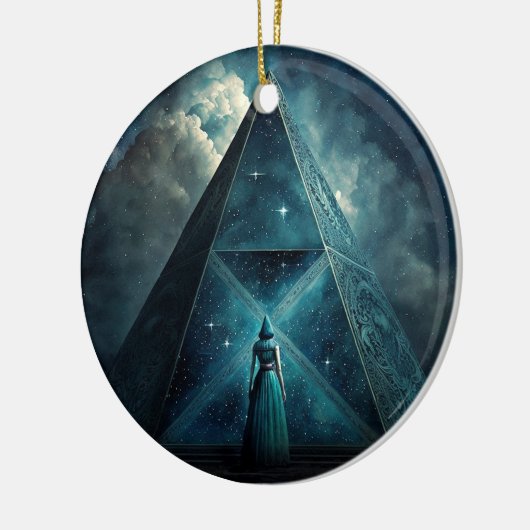 Blaue Pyramide Surreale Visionäre Kunst Keramik Ornament (Links)