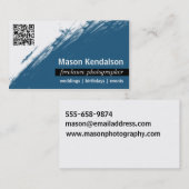 Blaue QR CODE Fotograf-Visitenkarte Visitenkarte (Vorne/Hinten)