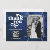 Blaue QR-Code-Karte mit fetter Typografie Dankeska Einladung (Vorderseite)