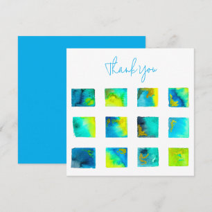 Blaue Quadrate Aquarell abstrakt Mitteilungskarte