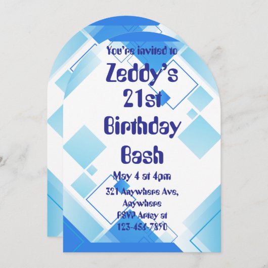 Blaue Quadrate Einladung (Vorne/Hinten)