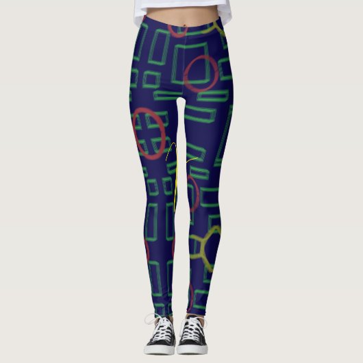 Blaue Quadrate geometrisch Leggings (Vorderseite)