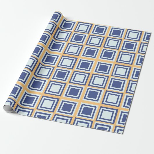 Blaue Quadrate Muster Geschenkpapier (Ungerollt)
